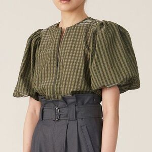 GANNI Seersucker Check Top